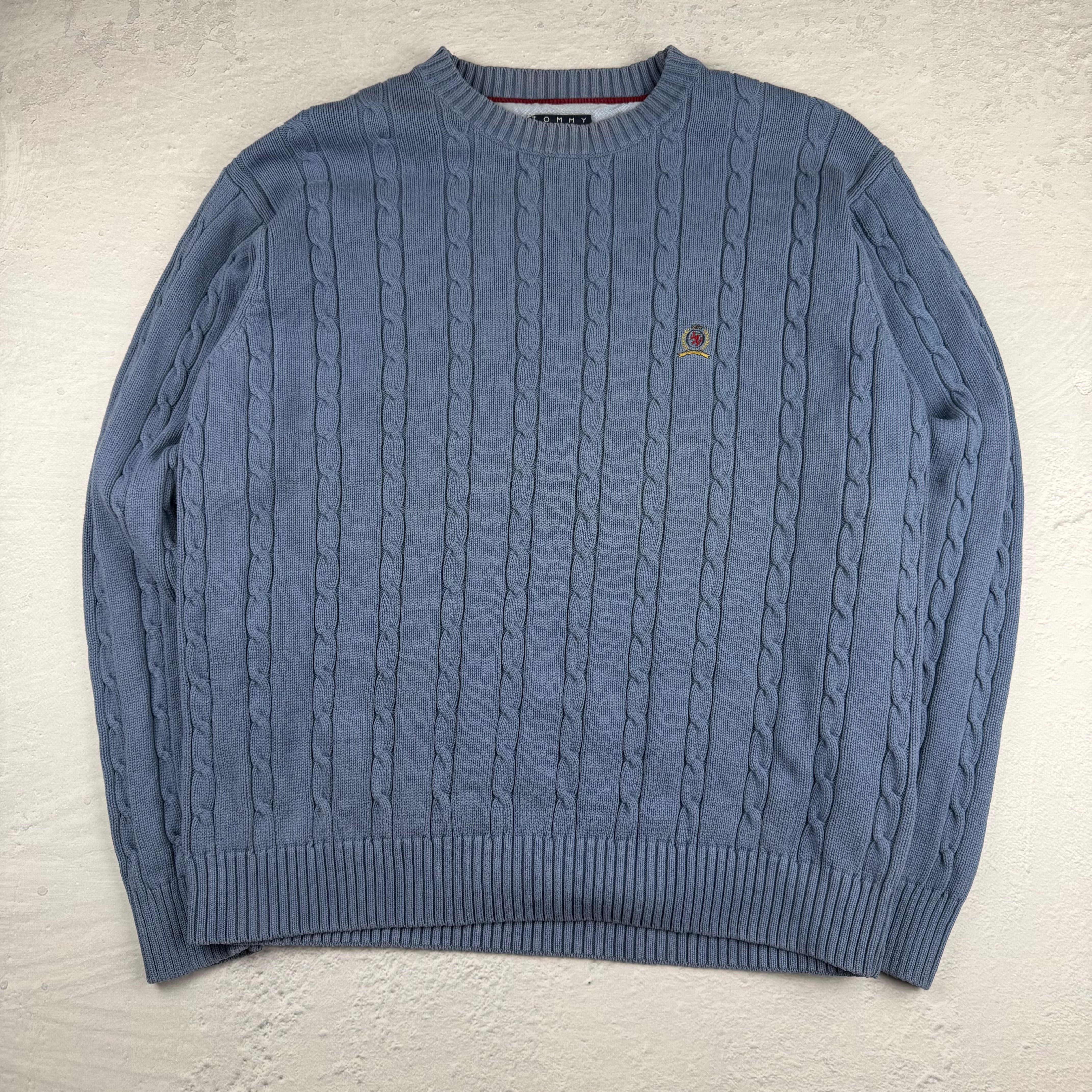 Vintage Tommy Hilfiger Strickpullover in Blau, Größe M – Herren