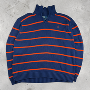 Vintage Ralph Lauren Strickpullover in Blau/Orange, Größe L – Herren