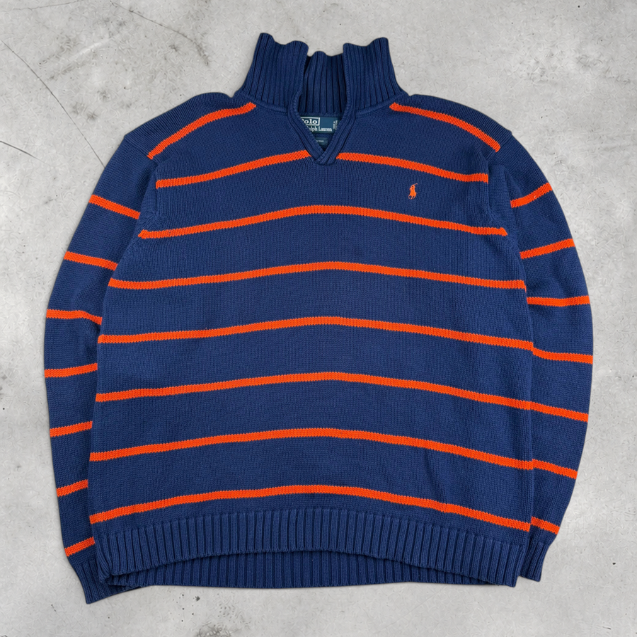 Vintage Ralph Lauren Strickpullover in Blau/Orange, Größe L – Herren