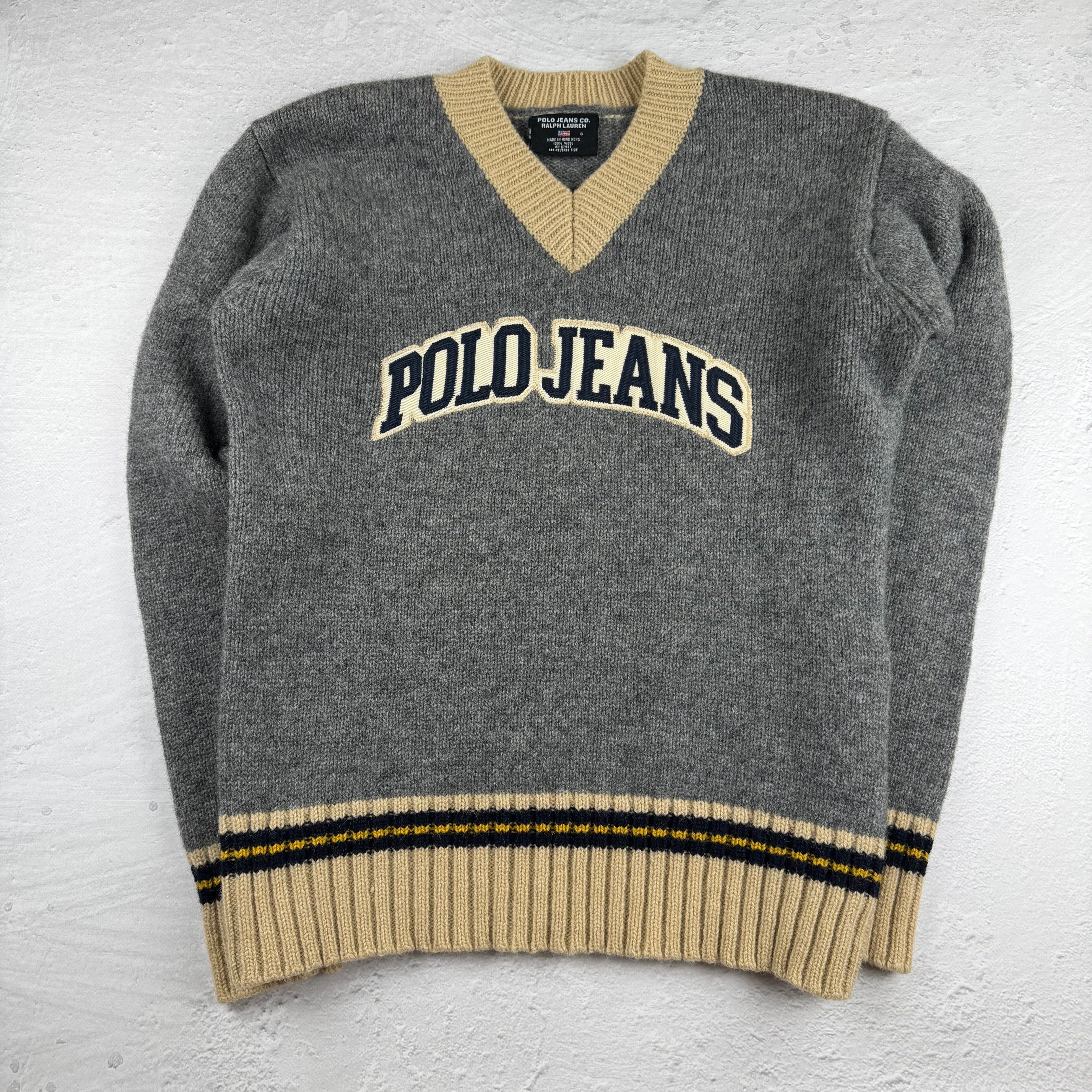 Vintage Ralph Lauren Wollpullover in Grau, Größe S – Damen