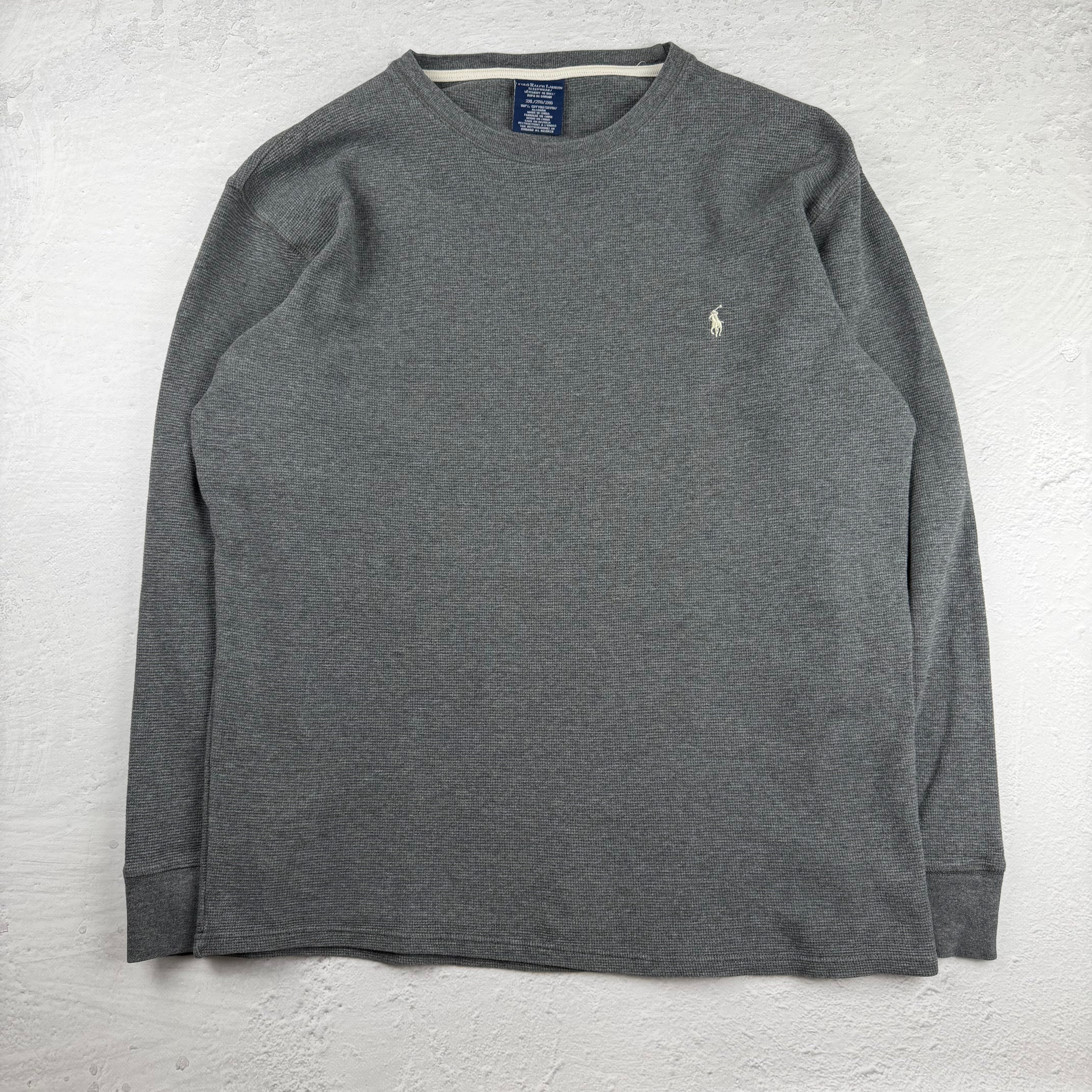 Vintage Ralph Lauren Waffle-Sweatshirt in Grau, Größe XL – Herren