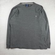 Vintage Ralph Lauren Waffle-Sweatshirt in Grau, Größe XL – Herren