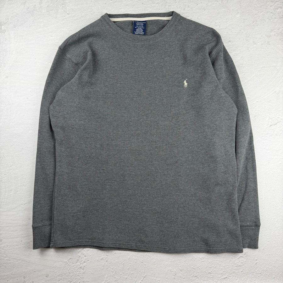 Vintage Ralph Lauren Waffle-Sweatshirt in Grau, Größe XL – Herren