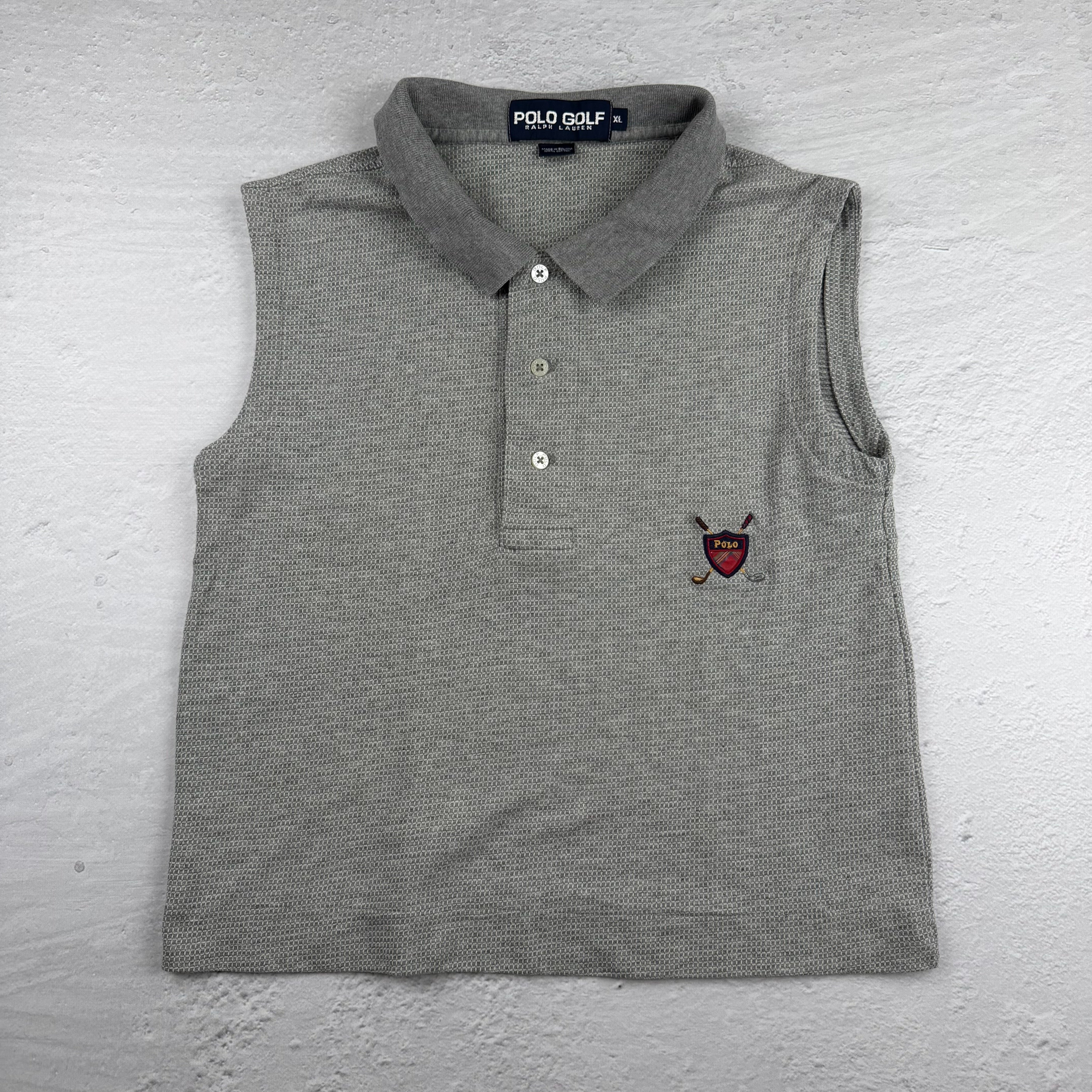 Vintage Ralph Lauren Poloshirt ärmellos in Grau, Größe XL – Damen