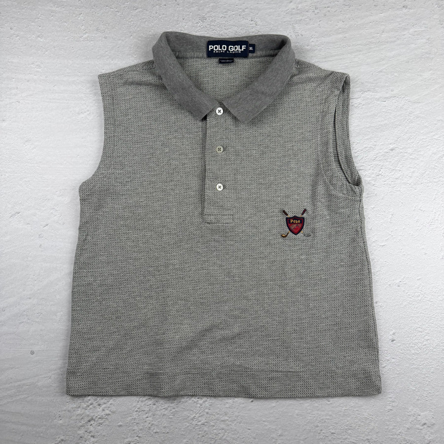 Vintage Ralph Lauren Poloshirt ärmellos in Grau, Größe XL – Damen