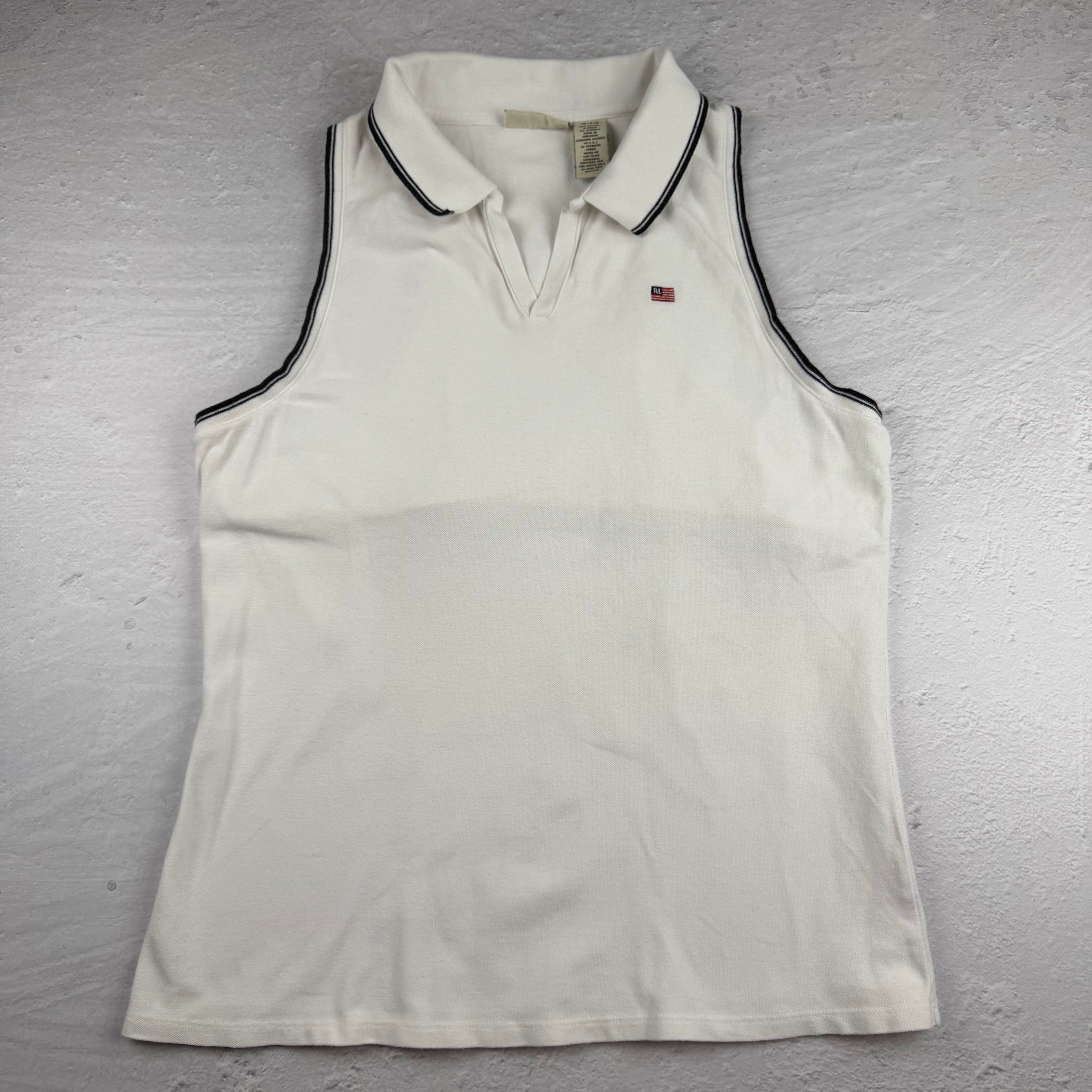 Vintage Ralph Lauren Polohemd ärmellos in Weiß, Größe XL – Damen