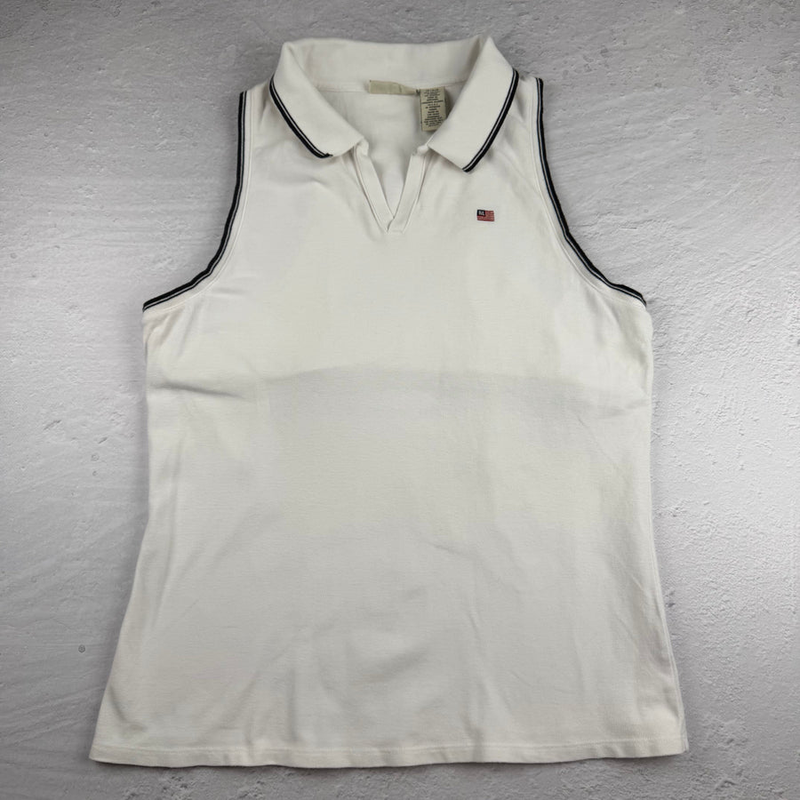 Vintage Ralph Lauren Polohemd ärmellos in Weiß, Größe XL – Damen