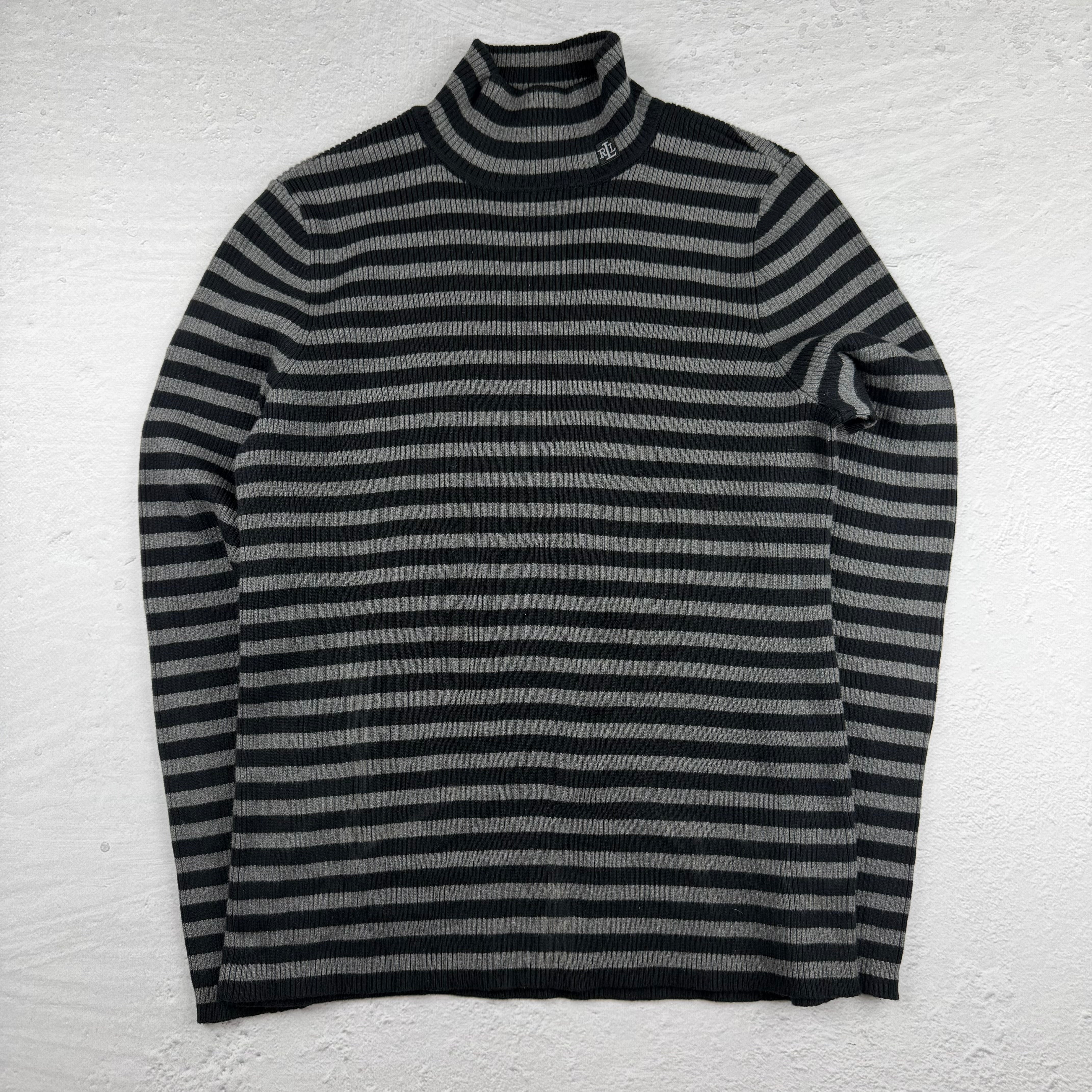 Vintage Ralph Lauren Rollkragenpullover in Grau/Schwarz, Größe M – Damen