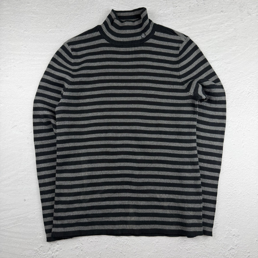 Vintage Ralph Lauren Rollkragenpullover in Grau/Schwarz, Größe M – Damen