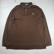 Vintage Ralph Lauren Langarm-Poloshirt in Braun, Größe XL – Herren