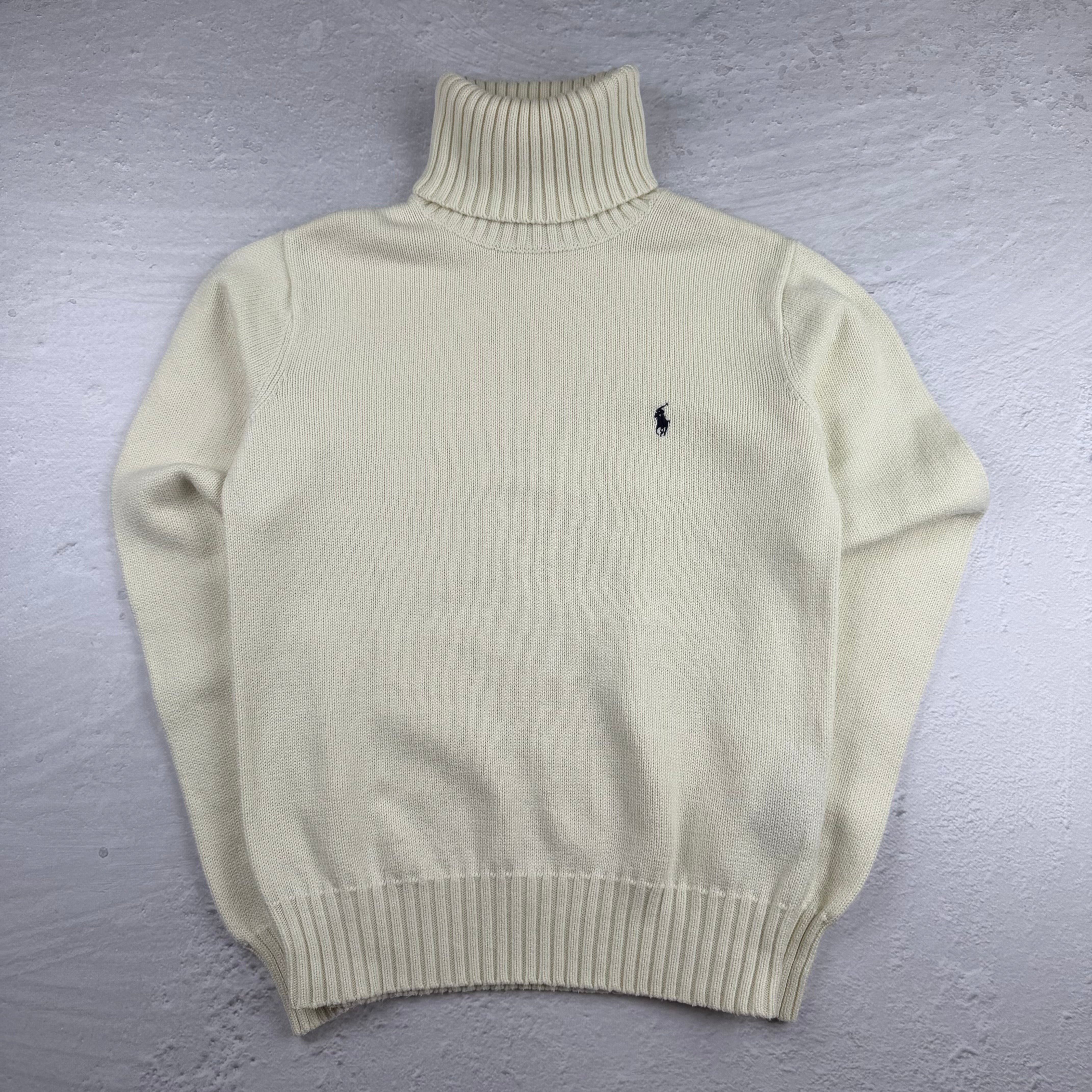 Vintage Ralph Lauren Rollkragenpullover in Weiß, Größe M – Damen