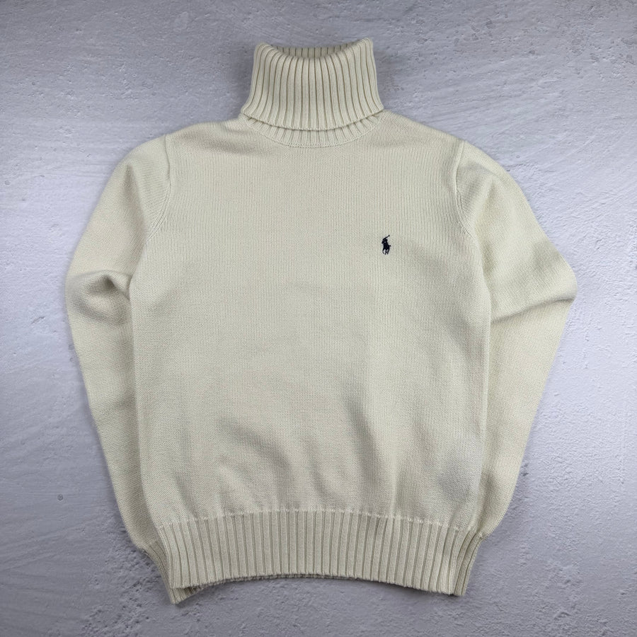 Vintage Ralph Lauren Rollkragenpullover in Weiß, Größe M – Damen