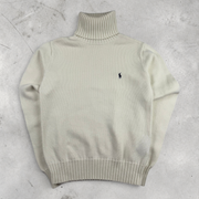 Vintage Ralph Lauren Rollkragenpullover in Weiß, Größe M – Damen