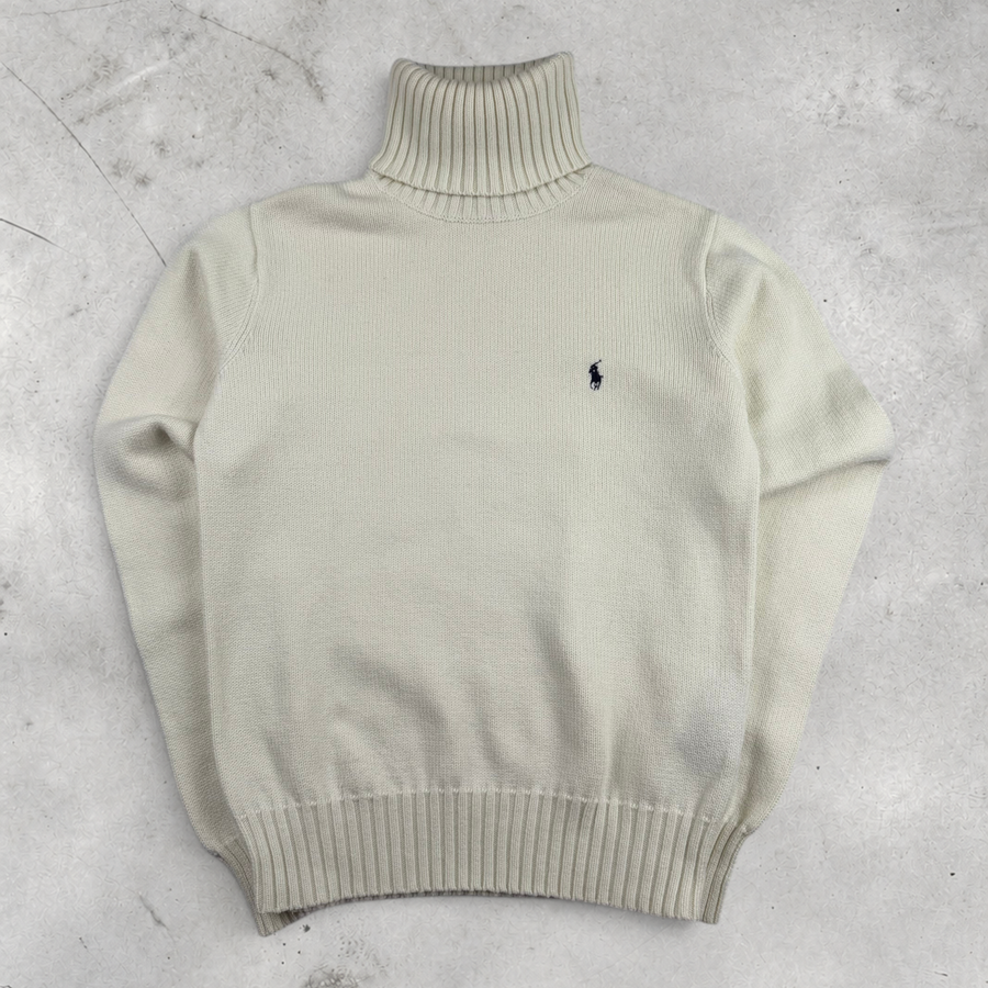 Vintage Ralph Lauren Rollkragenpullover in Weiß, Größe M – Damen