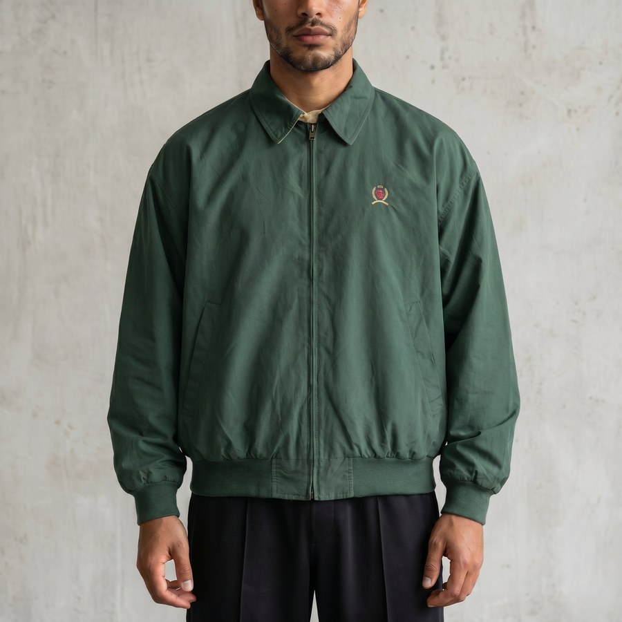 Vintage Tommy Hilfiger Harrington Jacke in Grün, Größe L – Herren