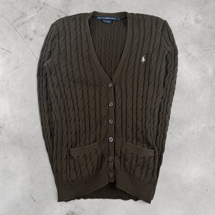Vintage Ralph Lauren Strickjacke in Braun, Größe S – Damen