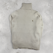 Vintage Ralph Lauren Strickpullover Rollkragen in Weiß, Größe M – Damen