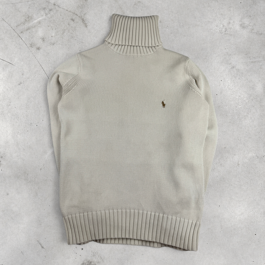 Vintage Ralph Lauren Strickpullover Rollkragen in Weiß, Größe M – Damen