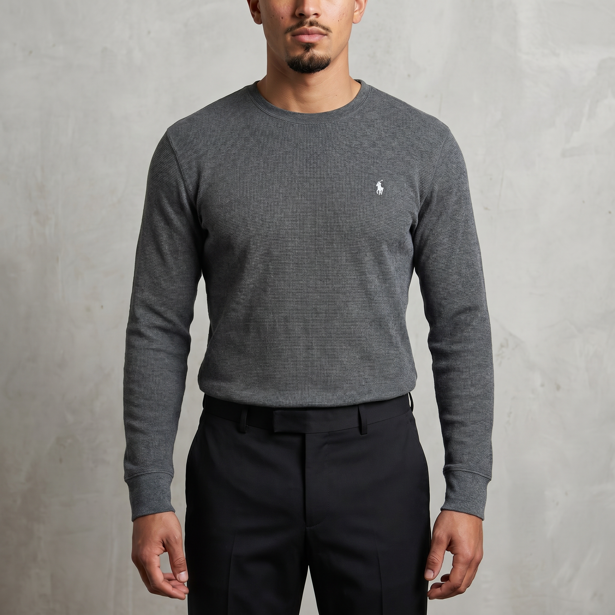 Vintage Ralph Lauren Waffle-Strickpullover in Grau, Größe XXL – Herren