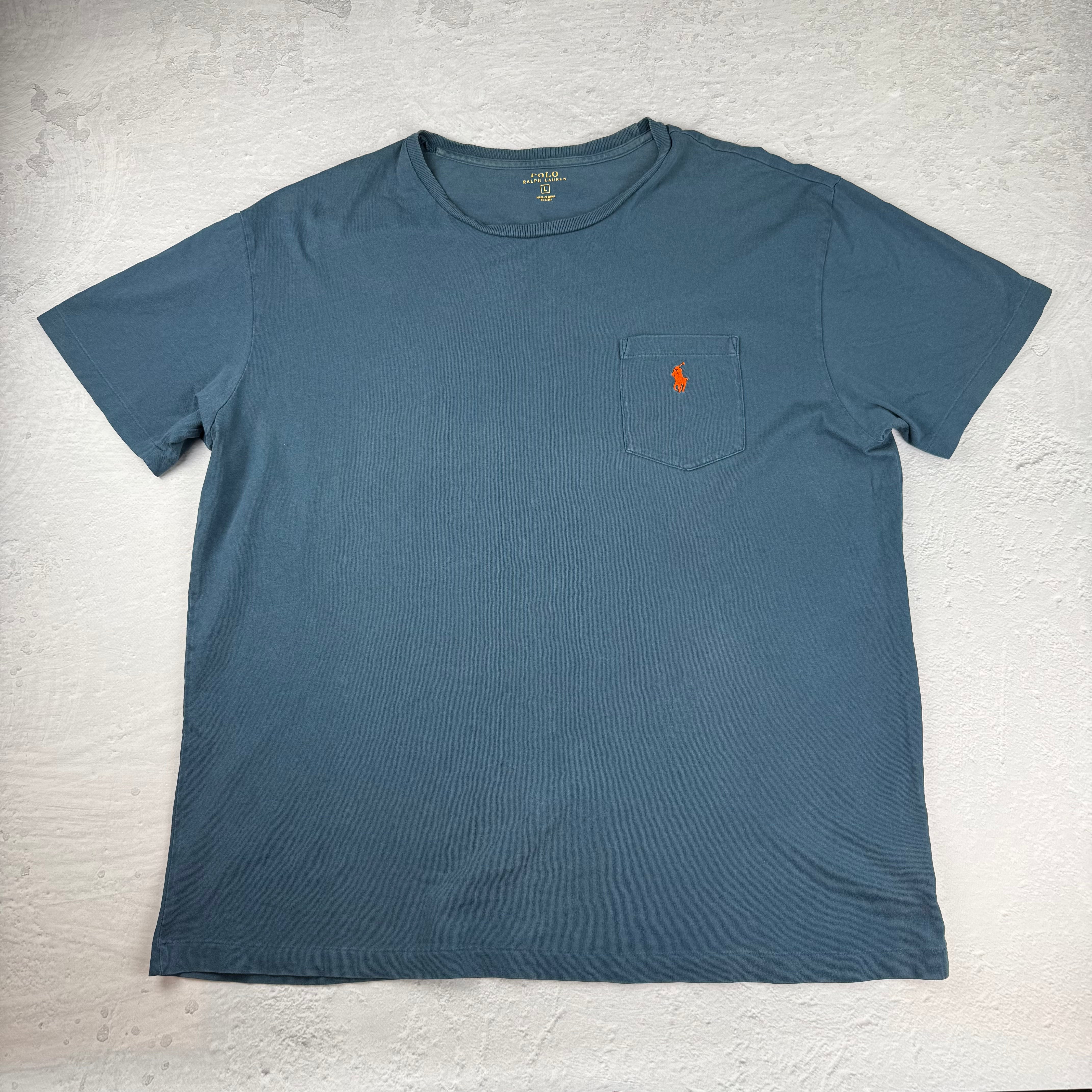Vintage Polo Ralph Lauren T-Shirt mit Brusttasche in Blau, Größe L – Herren, Bild 2