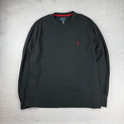 Polo Ralph Lauren Waffle Strick Sweat Shirt — Schwarz — L