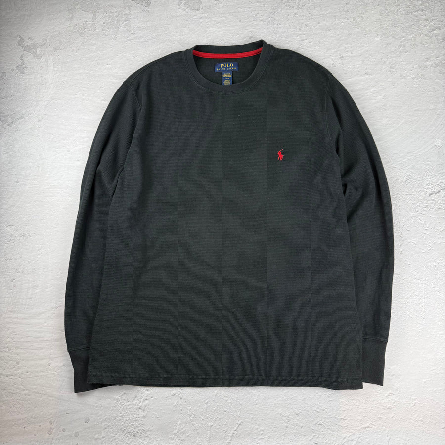 Polo Ralph Lauren Waffle Strick Sweat Shirt — Schwarz — L