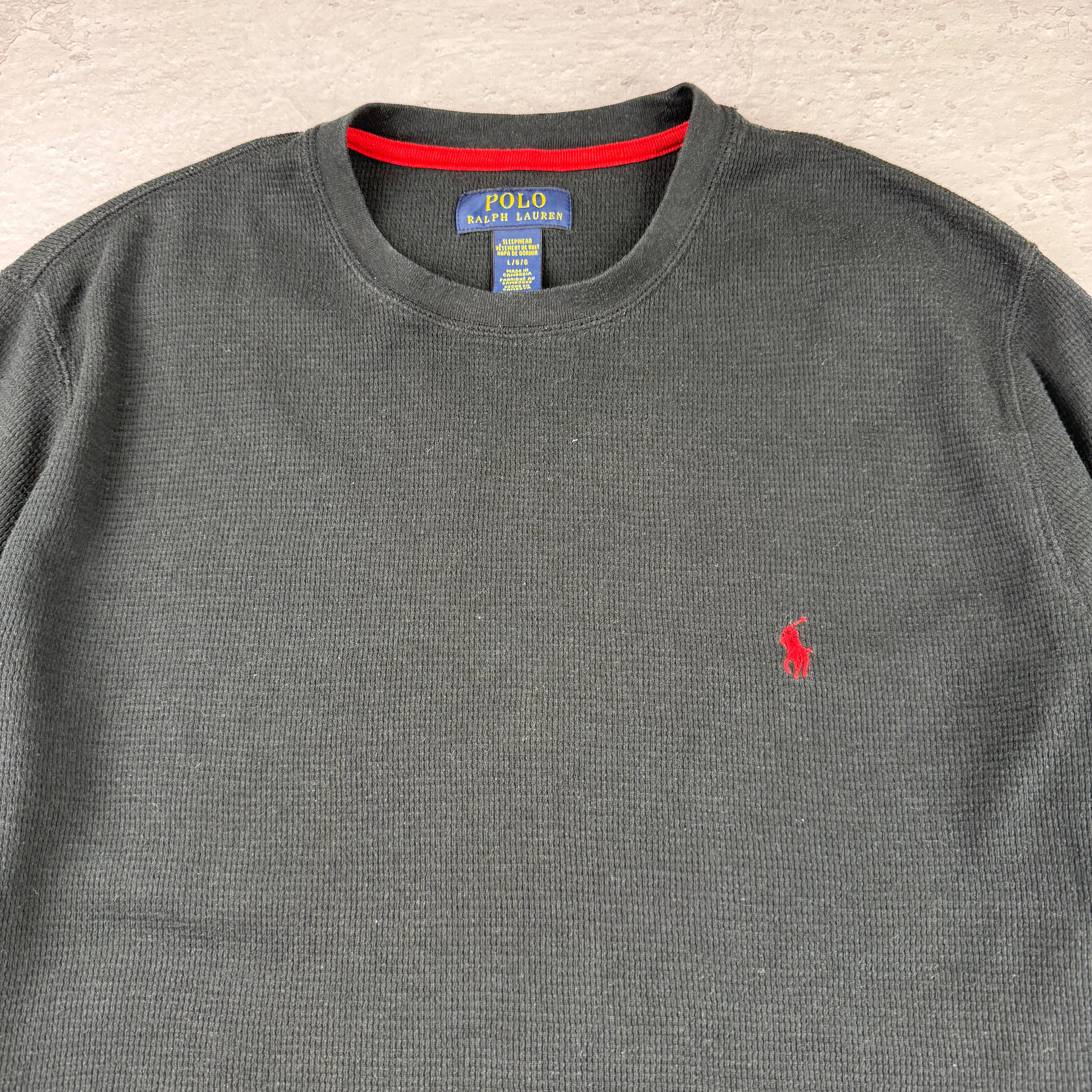 Polo Ralph Lauren Waffle Strick Sweat Shirt — Schwarz — L