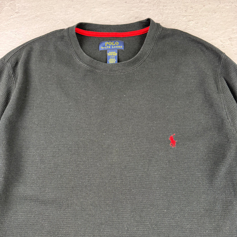 Polo Ralph Lauren Waffle Strick Sweat Shirt — Schwarz — L