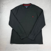 Polo Ralph Lauren Waffle Strick Sweat Shirt — Schwarz — L