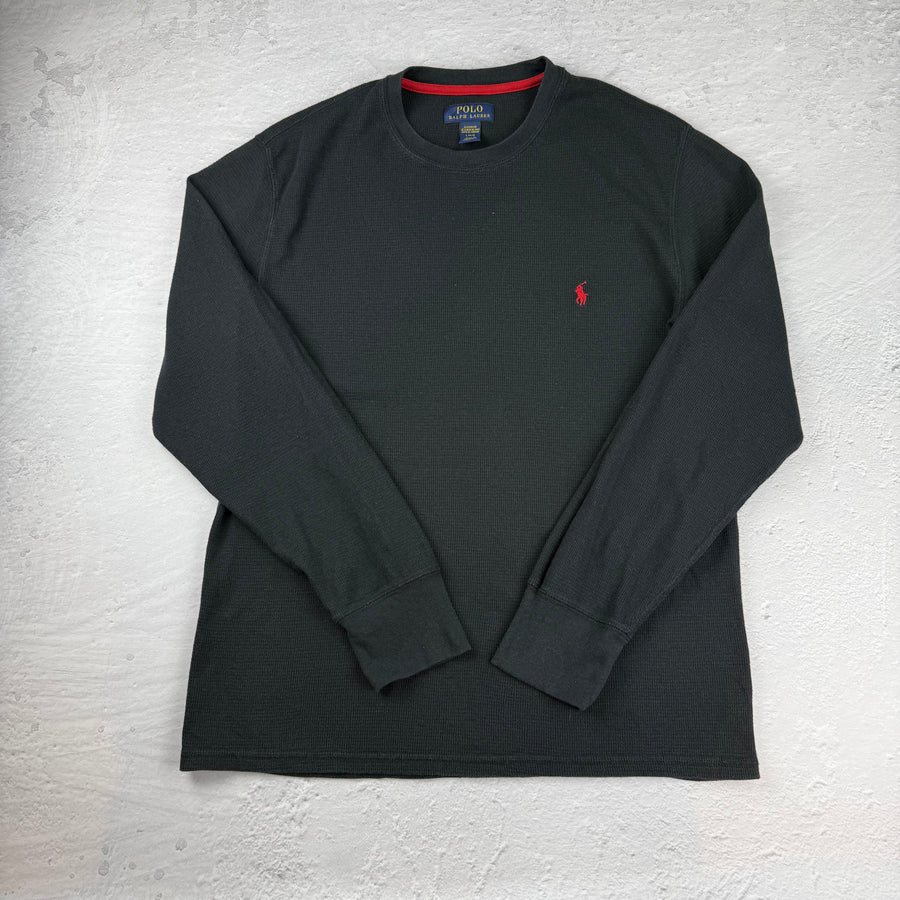Polo Ralph Lauren Waffle Strick Sweat Shirt — Schwarz — L