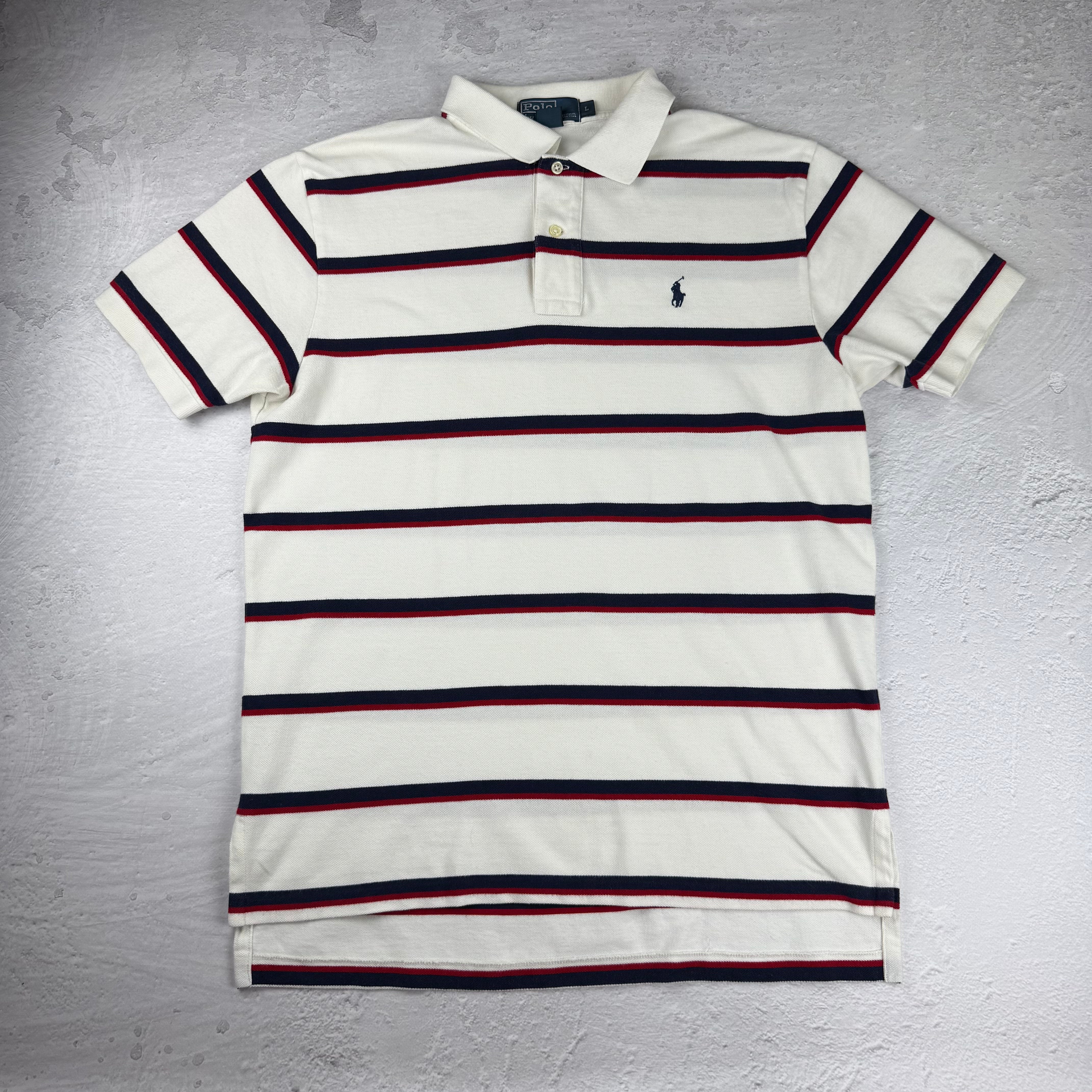 Vintage Polo Ralph Lauren Poloshirt gestreift in Weiß/Blau/Rot, Größe L – Herren, Bild 2