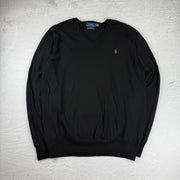 Polo Ralph Lauren V-Neck Sweat Shirt Merino — Schwarz — L