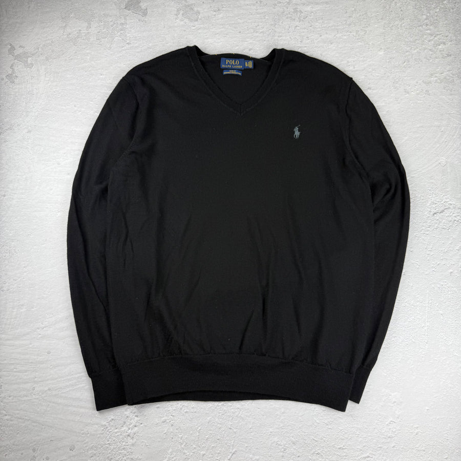 Polo Ralph Lauren V-Neck Sweat Shirt Merino — Schwarz — L