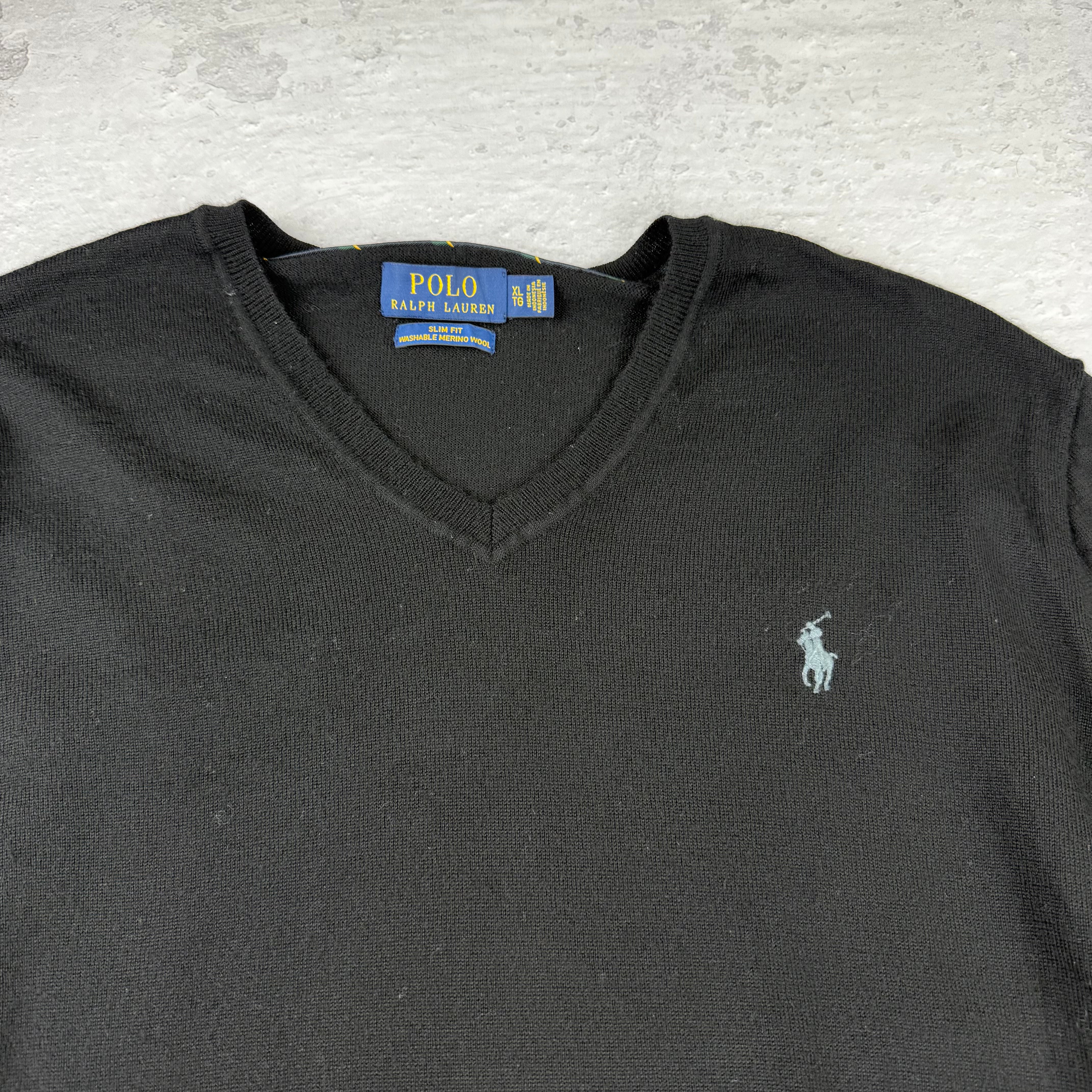 Polo Ralph Lauren V-Neck Sweat Shirt Merino — Schwarz — L