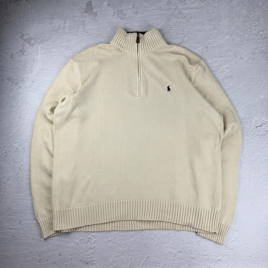 Vintage Polo Ralph Lauren Quarter-Zip Pullover in Beige, Größe XL – Herren, Bild 2