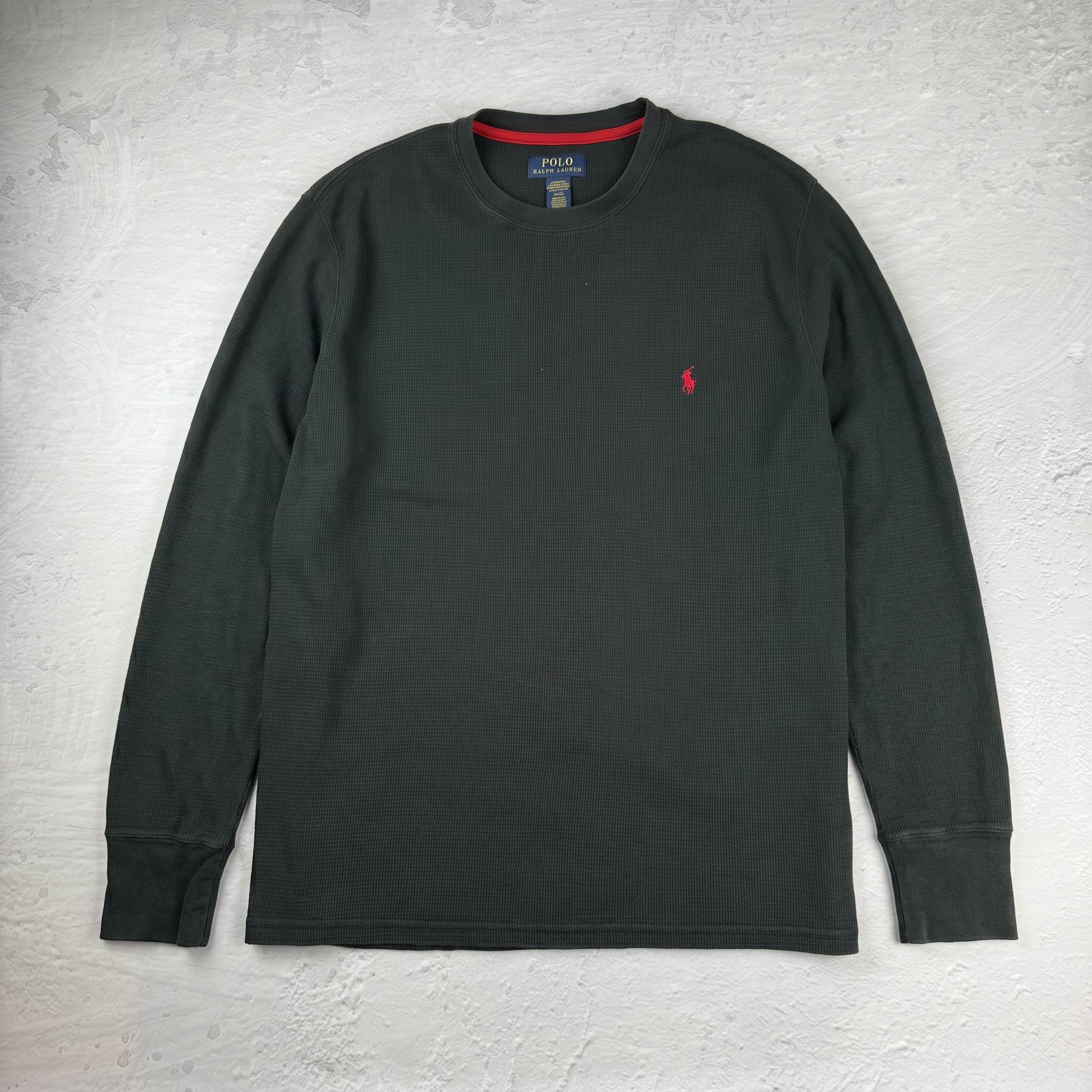Vintage Polo Ralph Lauren Waffle Strick Sweatshirt in Schwarz, Größe L – Herren, Bild 2