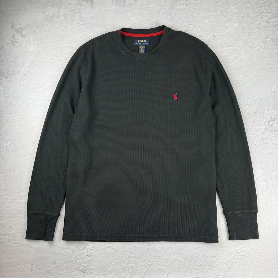 Vintage Polo Ralph Lauren Waffle Strick Sweatshirt in Schwarz, Größe L – Herren, Bild 2