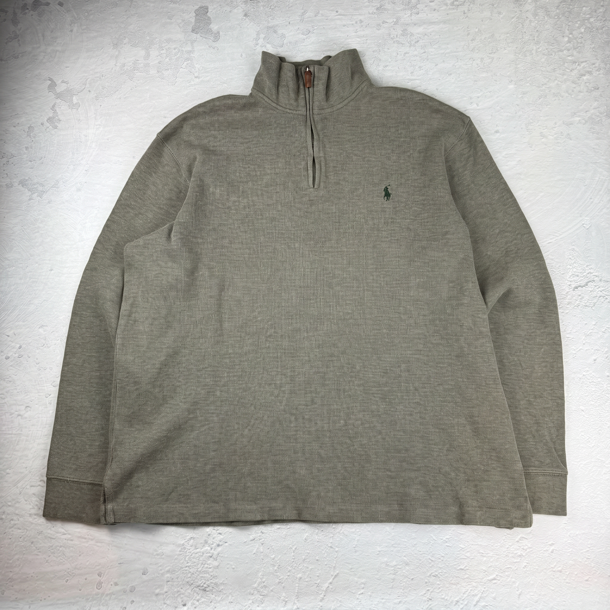 Vintage Polo Ralph Lauren Quarter-Zip Sweatshirt in Beige/Grün, Größe XL – Herren, Bild 2