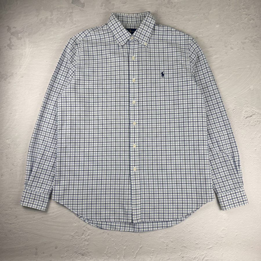 Vintage Polo Ralph Lauren Hemd kariert in Weiß/Blau, Größe L – Herren, Bild 2