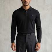 Vintage Polo Ralph Lauren Langarm-Poloshirt in Schwarz, Größe L – Herren
