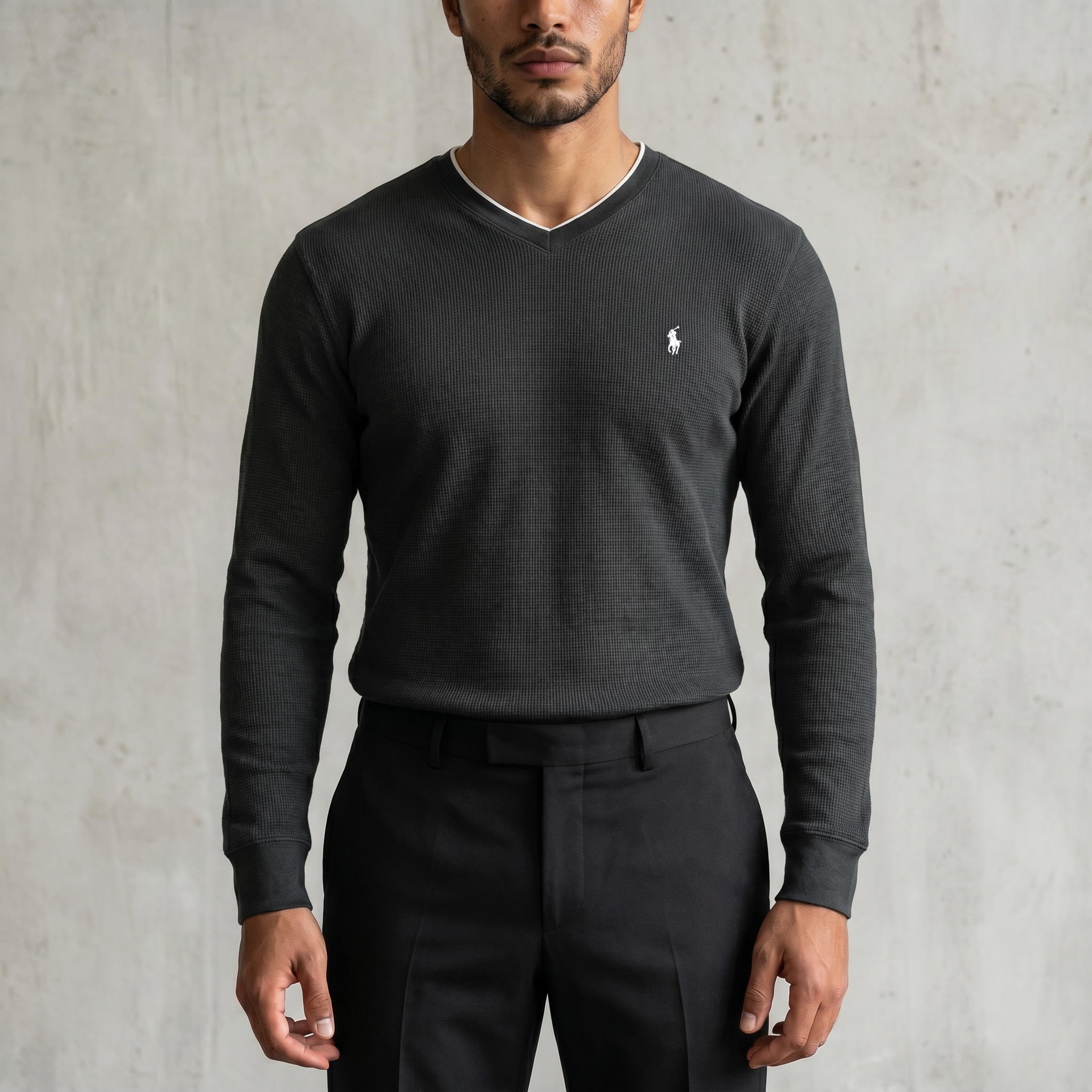 Vintage Polo Ralph Lauren V-Neck Sweatshirt in Schwarz, Größe M – Herren