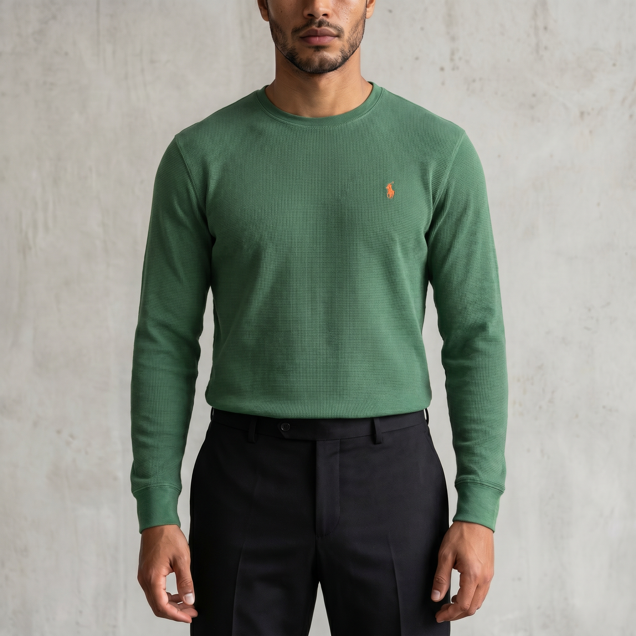 Vintage Polo Ralph Lauren Waffle Sweatshirt in Grün, Größe L – Herren