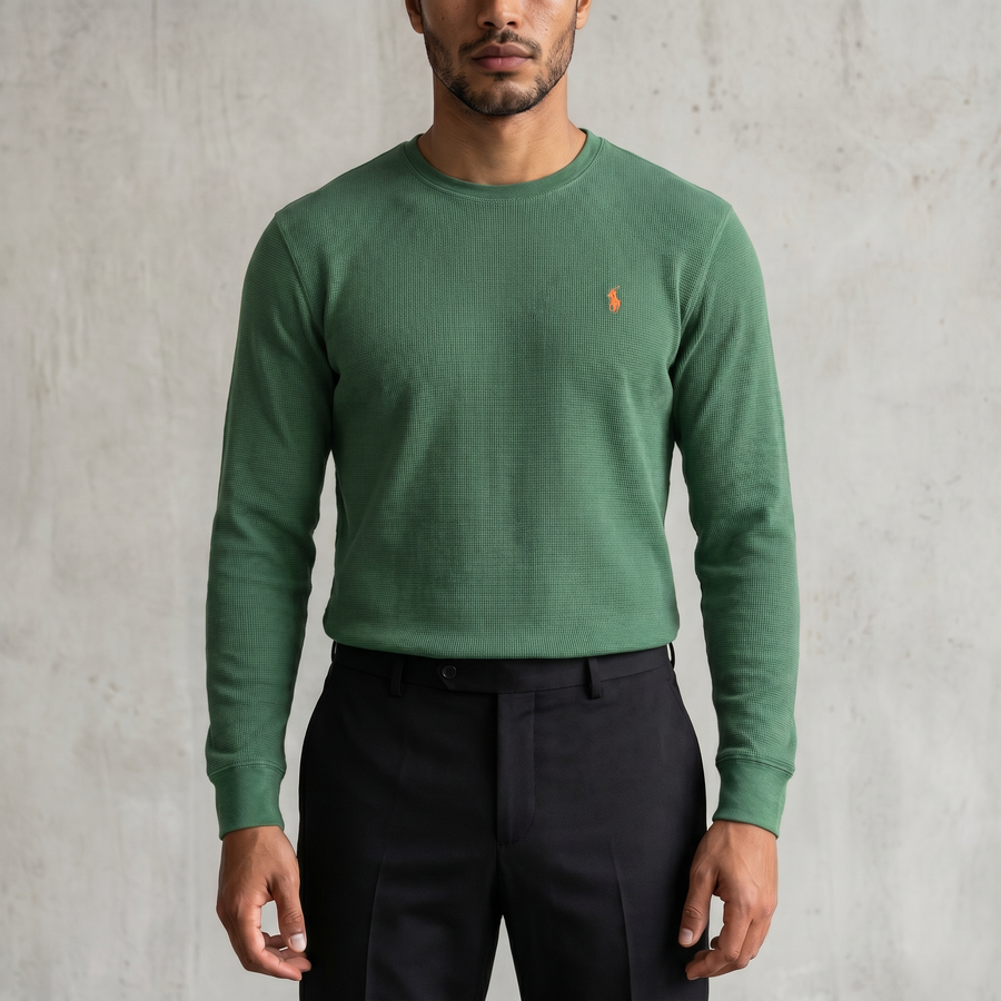 Vintage Polo Ralph Lauren Waffle Sweatshirt in Grün, Größe L – Herren