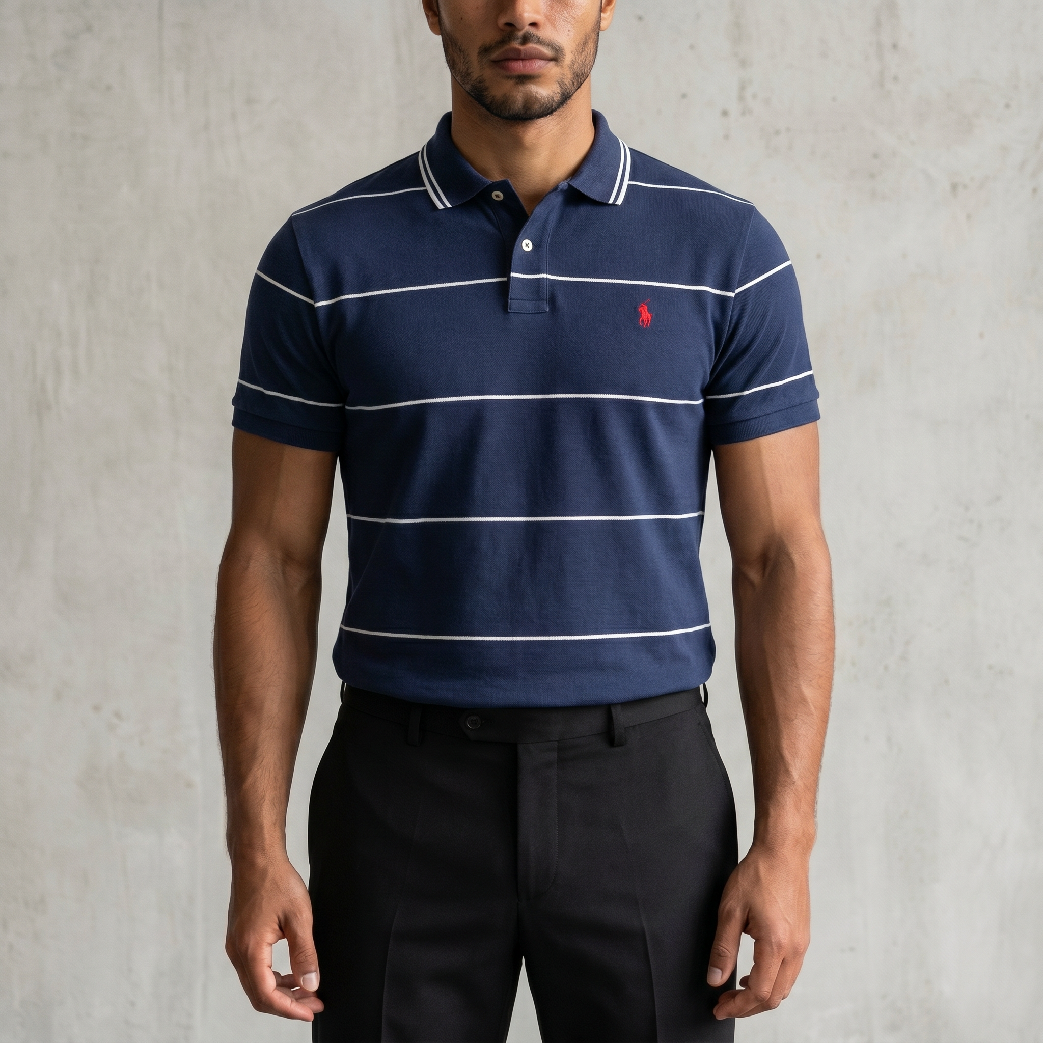 Vintage Polo Ralph Lauren Poloshirt gestreift in Blau/Weiß, Größe L – Herren