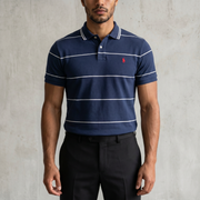 Vintage Polo Ralph Lauren Poloshirt gestreift in Blau/Weiß, Größe L – Herren