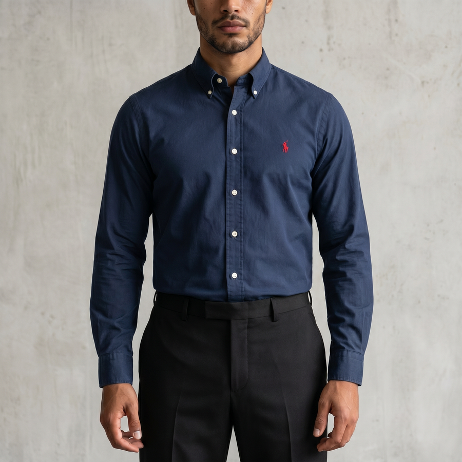 Vintage Polo Ralph Lauren Hemd Langarm in Blau, Größe M – Herren
