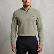 Vintage Polo Ralph Lauren Quarter-Zip Sweatshirt in Beige/Grün, Größe XL – Herren