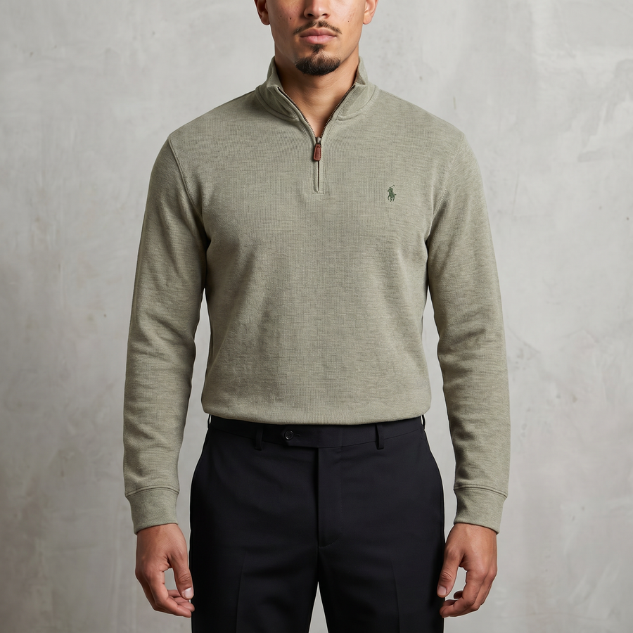 Vintage Polo Ralph Lauren Quarter-Zip Sweatshirt in Beige/Grün, Größe XL – Herren