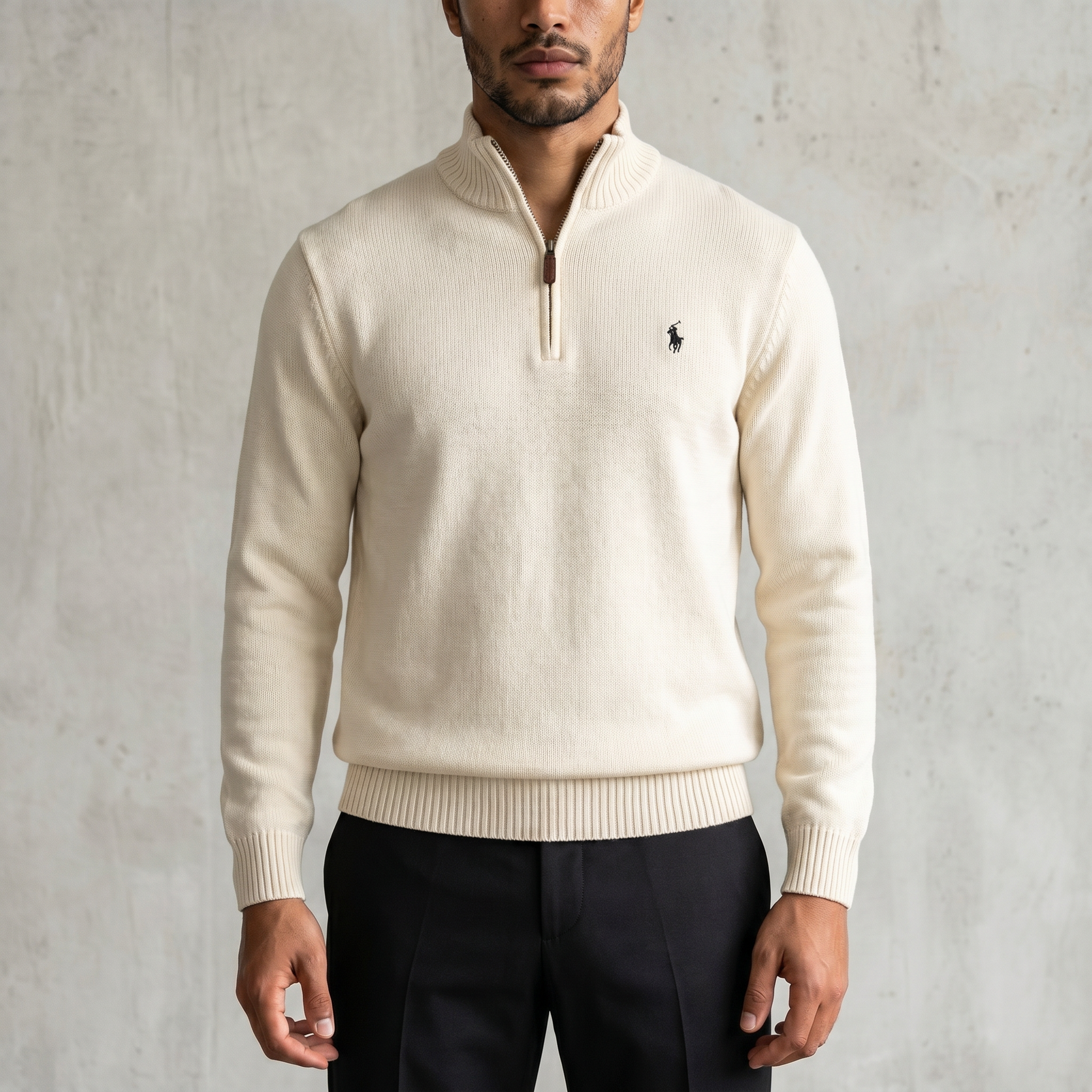 Vintage Polo Ralph Lauren Quarter-Zip Pullover in Beige, Größe XL – Herren