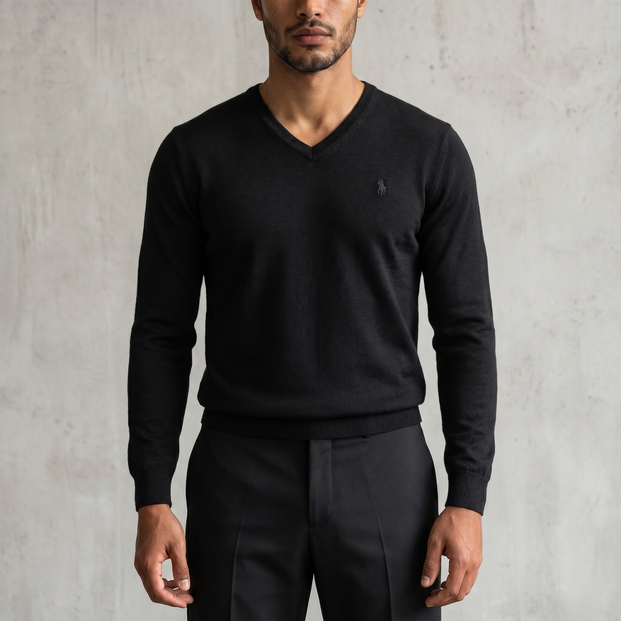 Vintage Polo Ralph Lauren V-Neck Sweatshirt in Schwarz, Größe L – Herren